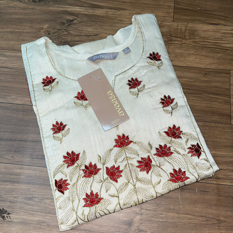 Cream Floral Embroidery Kurti
