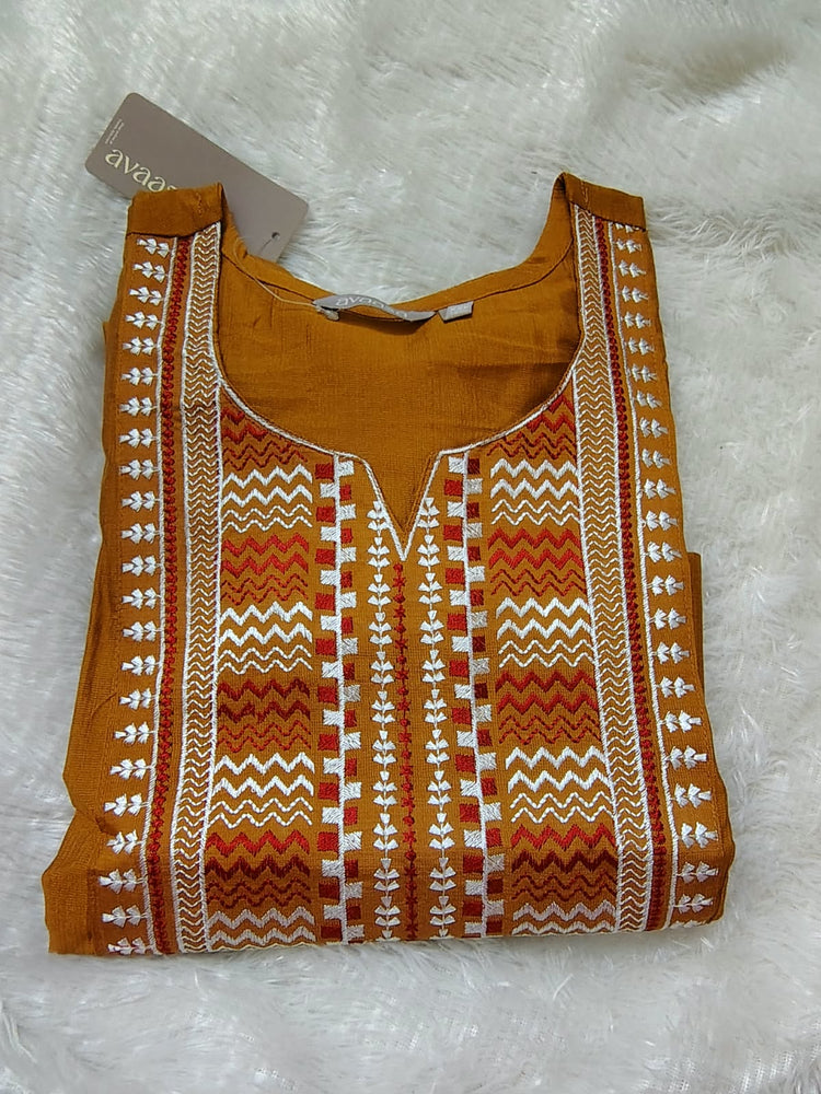 Mustard Zigzag Embroidery Kurti